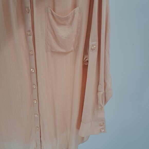 Torrid Shirt Plus 3X Linen Drop Shoulder Button Front Roll Tab Sleeve Pale Blush - Picture 6 of 10
